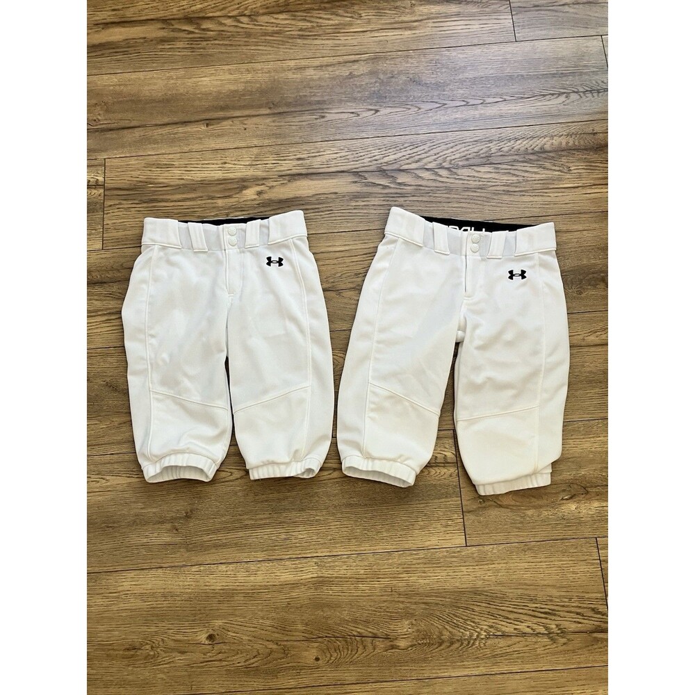 Lot Of 2 Under Armour Baseball Softball Pants Size Youth Small White Waist ~ 24”